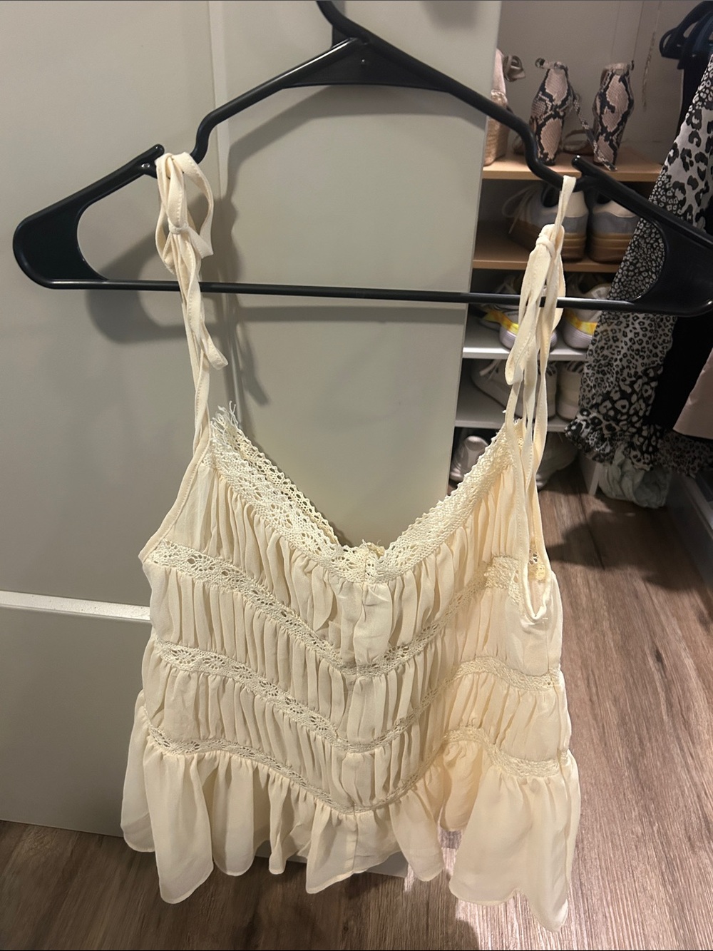 Vigoss Ivory Tie-Shoulder Ruffle Tank